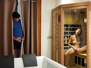 Italian Aunt Catches Young Men's Naked Sauna Plot - Blonde MILF Fucks & Sucks in Roleplay
