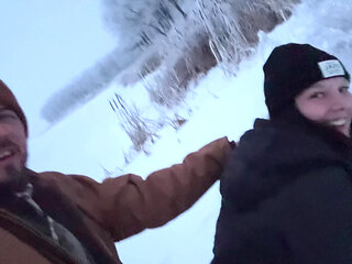 Outdoor Girl Almost Caught getting Dick Hard in the Snow