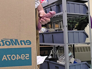 Coworker caught jerking cock ending in thick cumshot