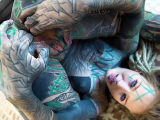 Ink-covered babe with a tight hole that loves to be stretched and filled to the brim