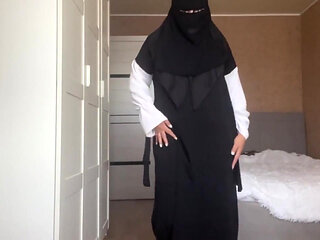 Busty Syrian MILF Masturbates Her Pussy Through Black Lingerie