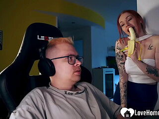 Distracting his gaming with a good blowjob