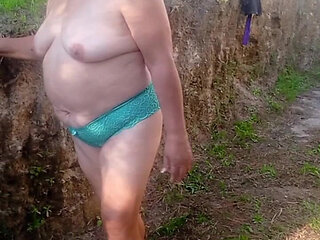 Mature MILF Walking Naked Outdoors