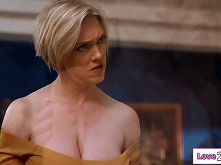 Big tits cougar stepmom tongues her teen stepdaughters pussy