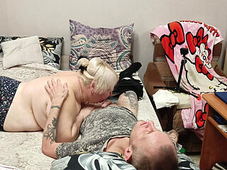 stepmom gives blowjob for a portion of hot cum