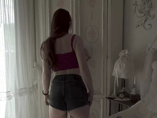 Hot Redhead Teen Undresses & Masturbates with Huge Dildo - Creamy Solo Action