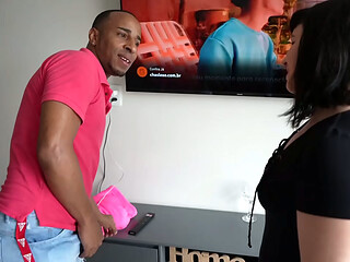 My neighbor came to fix my TV and ended up shoving his BBC in me