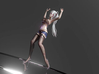 Wiggle; Lewd Tattoos; Humiliation; Split-crotch Thongs; Shorts; Black Stockings; Explosive Bust