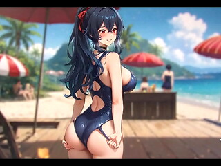 Bluring the walls [ ROMANCE Hentai Game ] Ep.7 EXHIB COUPLE at the BEACH !