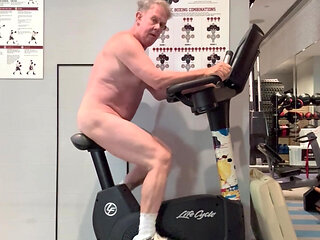 Naked workout in public gym