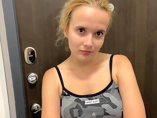 Amateur blonde with natural boobs gives a BJ and rides