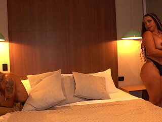 Skinny Tattooed Stepson Fucks His Big Booty Stepmom in Bed - Thiago Lopez & Kataleya Gil