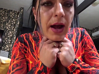 Red Nylon Jumpsuit Fetish Cameltoe Tease, Deep Blowjob and Cum on My Downjacket