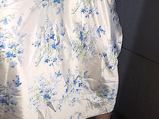 Crossdressing Cum Wearing Satin Halter Neck Dress