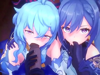 Ganyu y Kequing follan en trio /animacion de genshin impact/