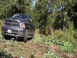 Redhead French whore takes big dick in her ass in the back of the truck