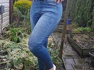 Muddy White Mocs and Jeans Pee