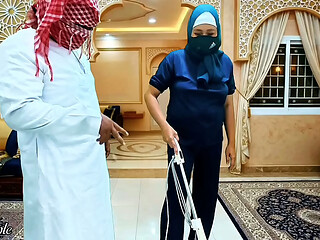 Muslim Hijab Indonesian Housemaid asked to suck boss Dick and swallows cum