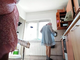 Hot amateur couple having fun in the kitchen.