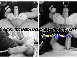Cock sounding. Powerful orgasm and sperm on the balls.