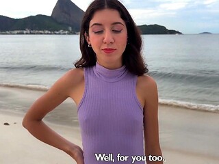 Skinny Brunette Teen Snags Public Pickup for Hearty Lunch and Glorious Outdoor Fuck