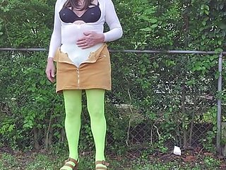 Gay crossdress tease, outdoors ground humping in pantyh...