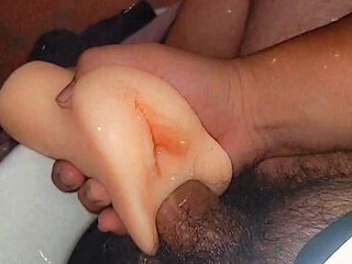 Maori guy fucks sex toy in public toilet cums hard