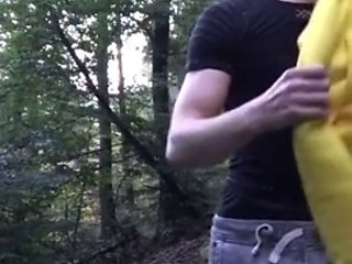 Naked German boy outdoor in the woods jerking off