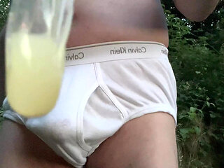 So horny getting worn underwear  and full condom from grandpa