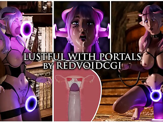 Lustful with Portals by Redvoidcgi (Succubus Futanari deepthroats creampies herself through a magic portal)