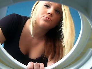 Blonde glory hole bj bitch facialized and she loves it