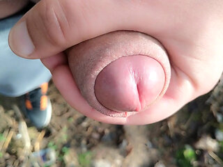 Gentle Slow Jerk off Close up Uncut Cock Outdoor - Close up Cum