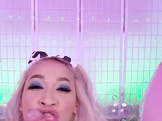 Petite Blonde Asian Avery Black Throat Fuck