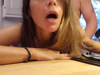 Hot milf gets fucked from behind in the kitchen hur husband did not know she had her camera on.