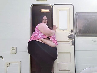 SSBBW Vs Tiny caravan door