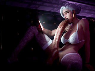 Large Cock Ass Ashe Sucks Her Own Futa Cock, Yellow Lantern Jerks off Her Large Futa Cock with Her Powers