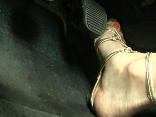 Driving in Tuscany's Hills in Golden Saldals Barefeet