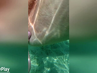Stranger cum inside my pussy on beach. Creampie underwater