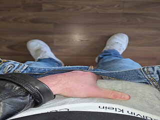 Blue Jeans with Grey Calvin Klein Tease! Daddy Rubs Bulge & Jerks Thick Cock - Follow on X: PhantomGentX