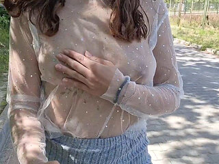 I Walk Around the City in a Transparent T-shirt and Flash My Breasts Outdoor