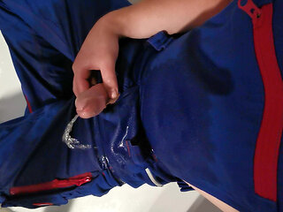 in horny work gear pissing and cumshot