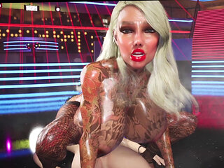 Bimbo Mega Fake Tits Fuked Hard in Disco
