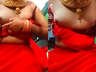 Indian Gay Crossdresser Bottom Gaurisissy real xxx nude video call in red saree
