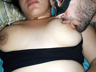 Sucking on Her Enormous Nipples, Spreading Fruit Ice Cream on Her Beautiful Big Natural Tits