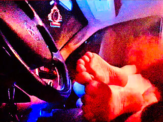 My neighbors hot redhead wife sneaks out to my truck again for some awesome foot job action.