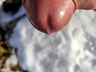 Close up Cum to the Snow and Showing Cum in the Snow