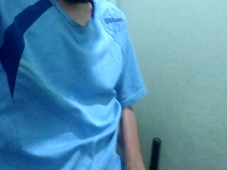 Man masturbates sitting on toilet