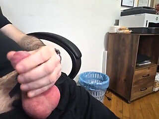 Handjob with Balls Tied with Big Rubber Band and Nice Cumshot
