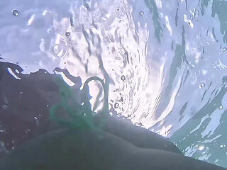 Naughty Blonde Pees in the Ocean Outdoor and Swimming Underwater