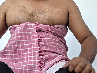 Chubby man with towel showing ass hole